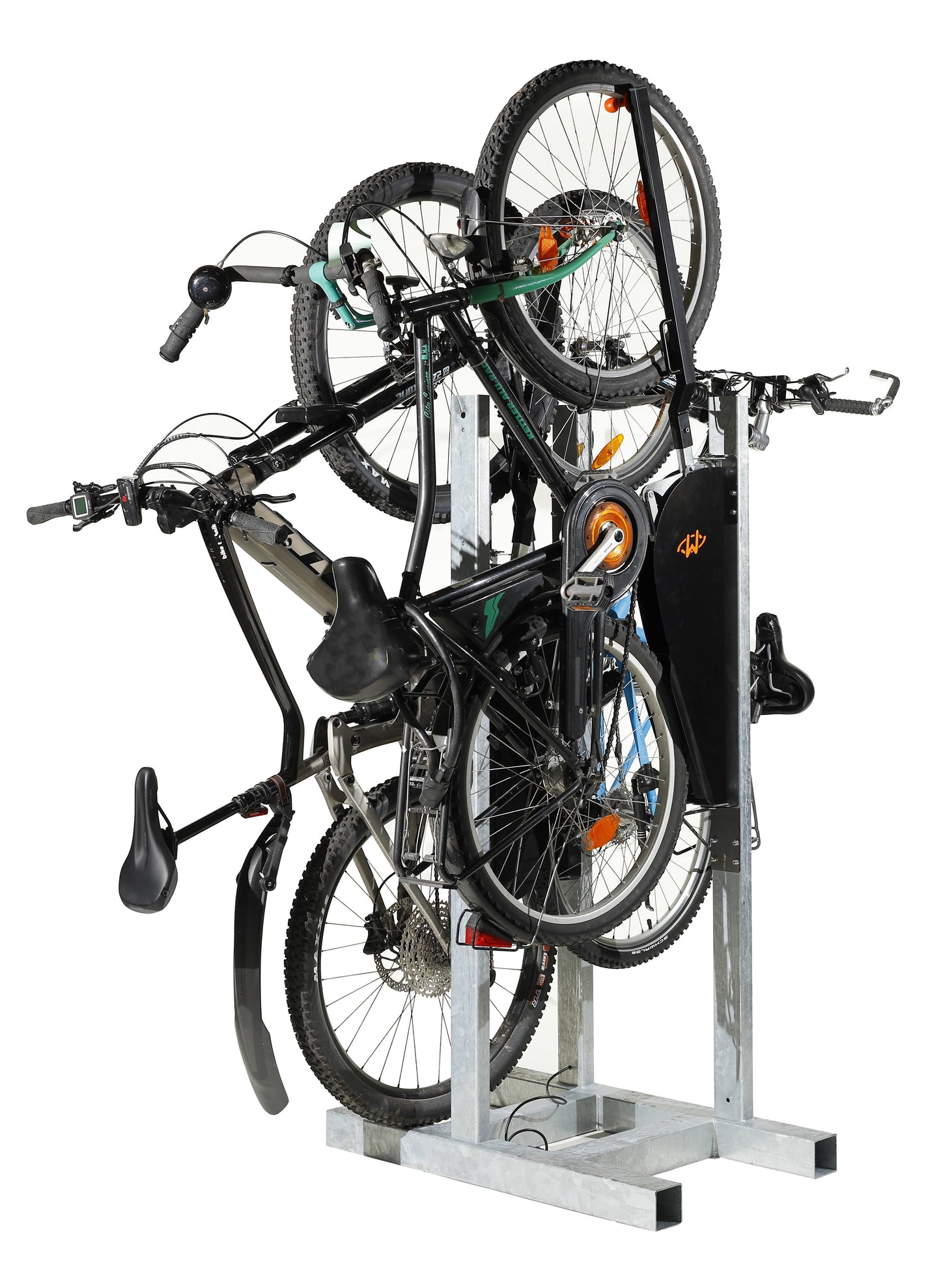 vertical bike rack, multiple bikes, most space efficient